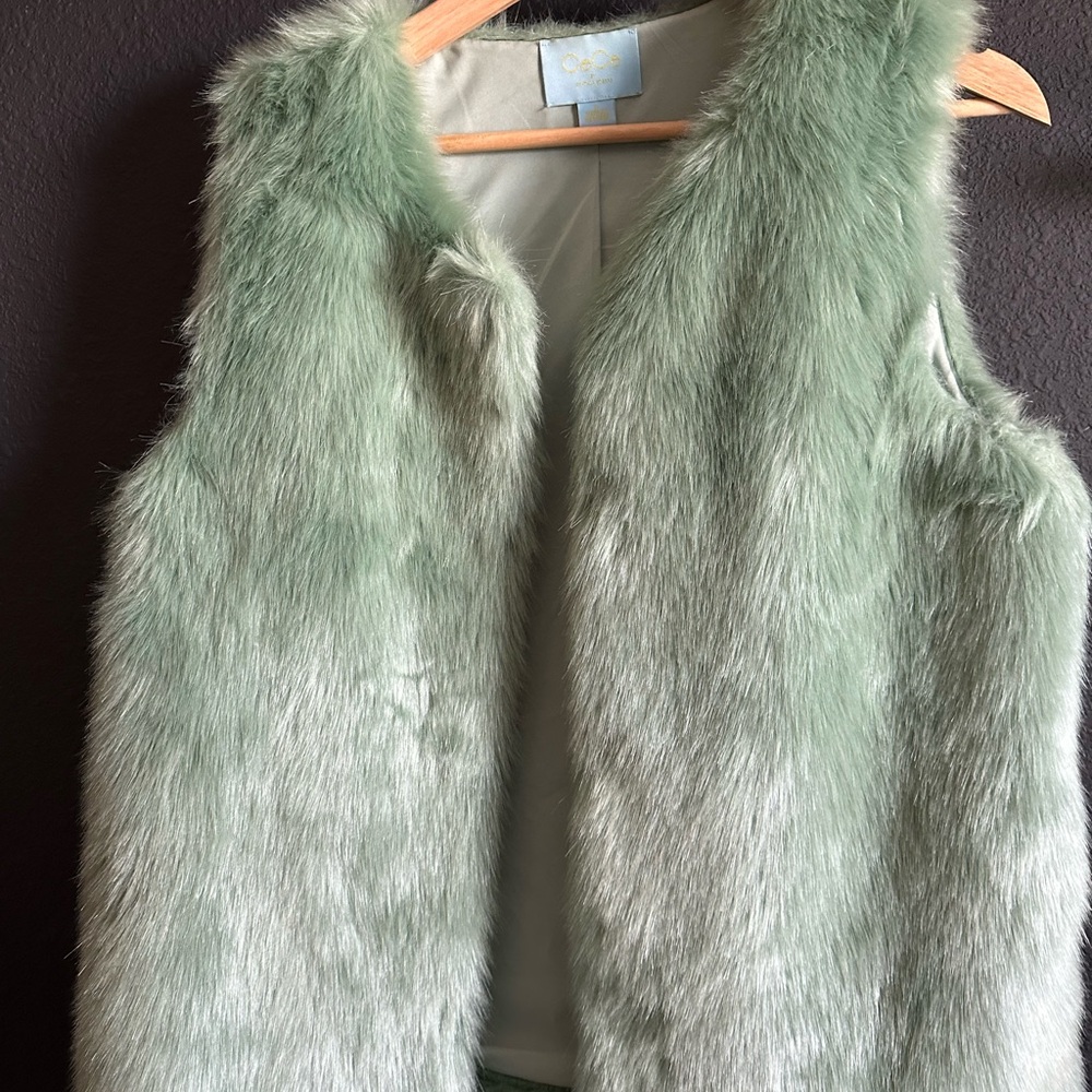 CeCe Soft Green Faux Fur Vest